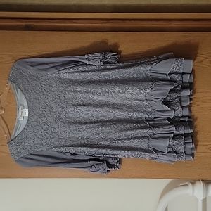 Grey and silver ruffled dressy blouse